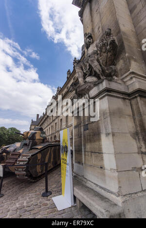 Paris, France. A WWII-era Char B1-bis tank, named 'Flandres', at the entrance to the museum of war in the invalides. Stock Photo