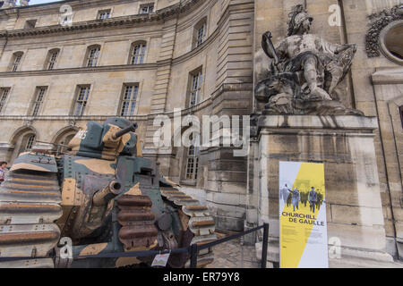 Paris, France. A WWII-era Char B1-bis tank, named 'Flandres', at the entrance to the museum of war in the invalides. Stock Photo