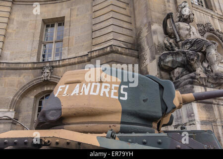 Paris, France. A WWII-era Char B1-bis tank, named 'Flandres', at the entrance to the museum of war in the invalides. Stock Photo