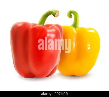 Two red and yellow pepper photographed close-up on a white background Stock Photo