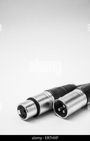 XLR cables and connections details. Poster background. Stock Photo