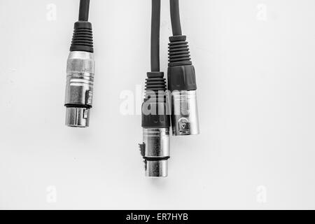 XLR cables and connections details. Poster background. Stock Photo