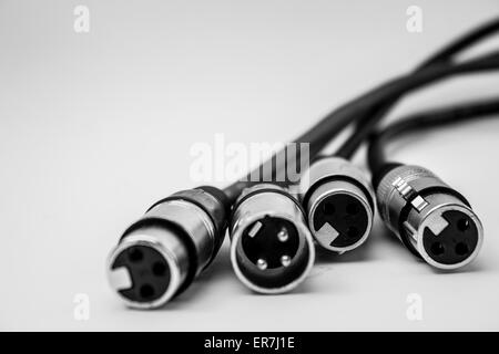 XLR cables and connections details. Poster background. Stock Photo