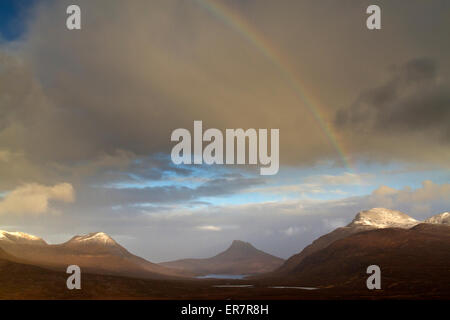 Rainbow over Coigach mountains , Wester Ross Stock Photo