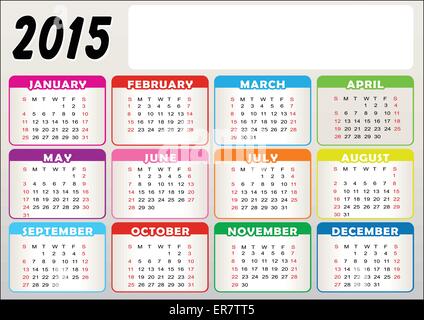 Vector illustration of year 2015 calendar colorful Stock Vector