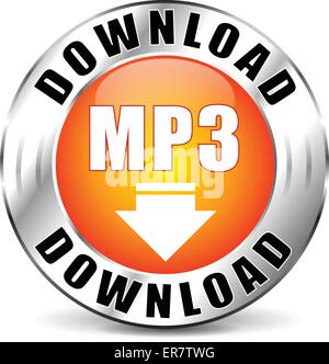 Vector illustration of mp3 download orange icon Stock Vector