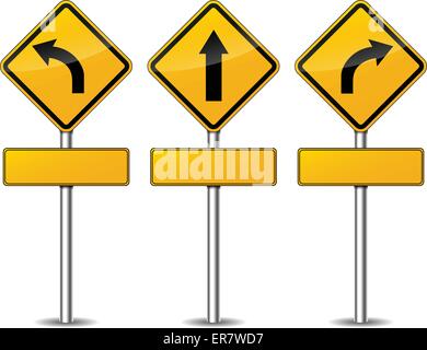 Vector illustration of yellow turn signpost set Stock Vector