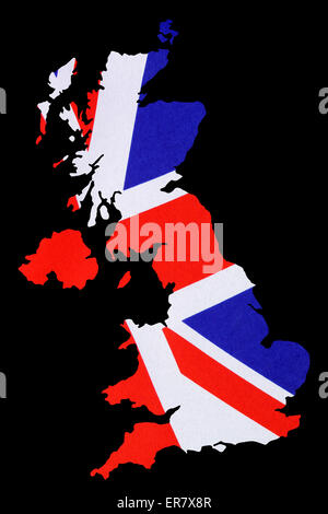 United Kingdom Map with Union Jack Flag Colors on Light Blue Background ...