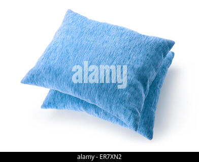 Soft blank blue pillows on white background Stock Photo