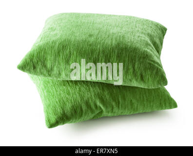 Soft blank green pillows on white background Stock Photo