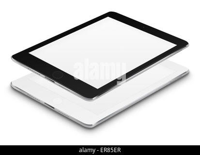 Realistic tablet computers with blank screens isolated on white background. Highly detailed illustration. Stock Photo