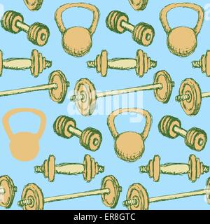 Sketch weights  in vintage style, vector seamless pattern Stock Vector
