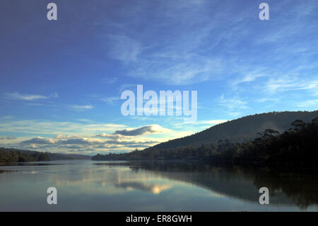 Peaceful reflection of Cradle Mountain in the lake in Tasmania Australia Stock Photo