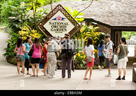 People at the entrance to the National Orchid Garden; the Singapore Botanic Gardens, Singapore, South East Asia Stock Photo