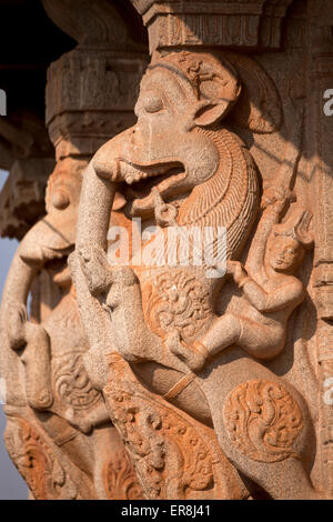 Yali pillars at Vittala temple at  Hampi, Karnataka, India, Asia Stock Photo