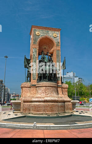 Taksim Square, Istanbul with the Republic Monument and Ataturk statue with Gezi Park in the background. Turkey Stock Photo