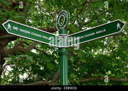 A sign for the Green Chain Walk in Ravensbourne Woods, South London Stock Photo