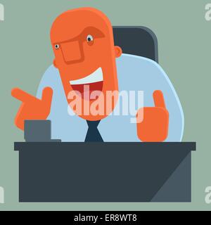 Happy cartoon boss pointing and giving thumbs up. Stock Vector