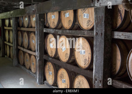 Frankfort, Kentucky - Barrels of bourbon aging in a warehouse at the Buffalo Trace Distillery. Stock Photo