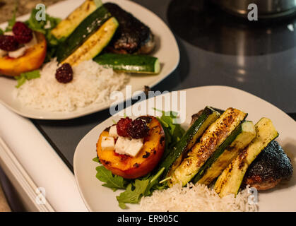 Ready to serve plate on a kitchen counter. Stock Photo