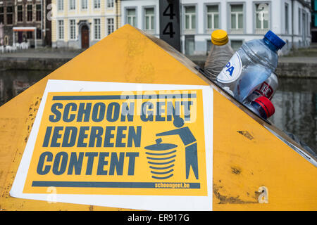 Overfull dustbin with household refuse due to strike by the waste processing firm IVAGO in the city Ghent, Belgium Stock Photo