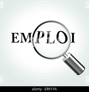 French translation for employment concept illustration with magnifying Stock Vector