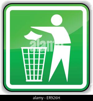 Vector illustration of throw away trash green sign Stock Vector