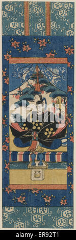Printed miniature scroll painting of Tenjin turned to the le Stock Photo