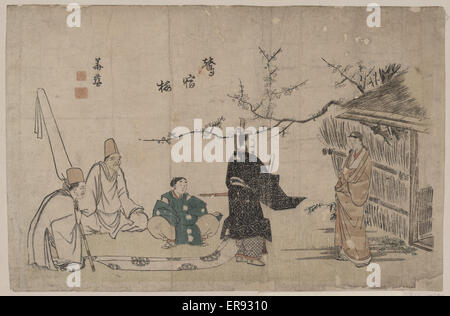 Heian period tale of the nightingale in the plum tree Stock Photo