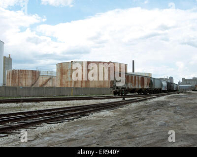 Train yard in Milwaukee, Wisconsin. Stock Photo