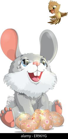 Rabbit Painting Easter Egg Cartoon Illustration Stock Vector Image ...