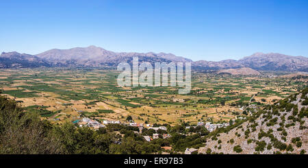 Panorama of Crete Plateau Lasithi, area of typical Mediterranean rural agriculture. Stock Photo