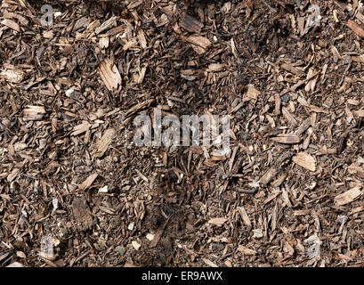 Wood chip mixed into soil. Stock Photo