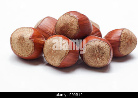 Hazelnuts on white background Stock Photo
