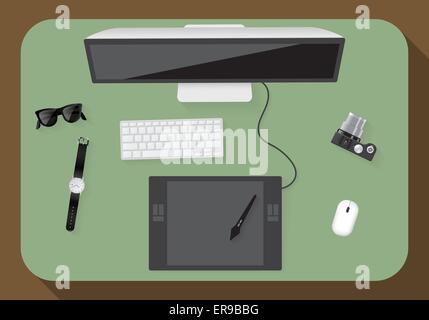 Workplace concept. Flat design modern vector illustration. Top view of ...