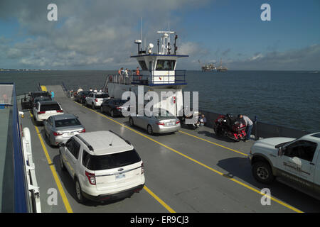Onboard the Fort Morgan car ferry as it crosses Mobile Bay from Fort Morgan to Dauphin Island, Alabama. Stock Photo