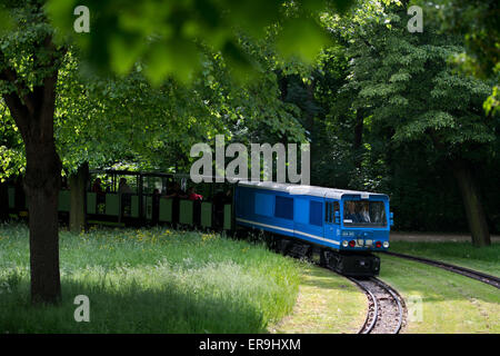 Dresden, Germany. 21st May, 2015. The EA02 engine of the Dresden Park Railway (Dresdner Parkeisenbahn) passes through the Grosser Garten in Dresden, Germany, 21 May 2015. The park railway celebrates its 65th birthday on 1 June. Photo: Arno Burgi/dpa/Alamy Live News Stock Photo