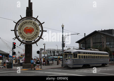 Fisherman's wharf San Francisco with a  tram Stock Photo