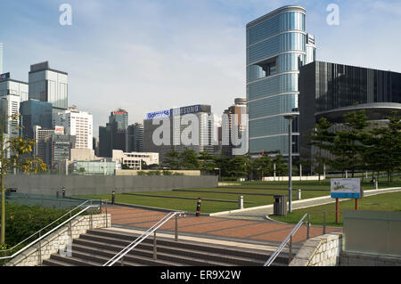dh Tamar Park ADMIRALTY HONG KONG Park and Wanchai skyscrapers Stock Photo