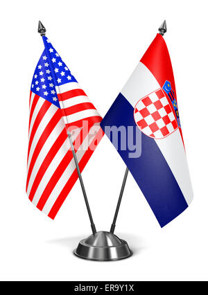 USA and Croatia - Miniature Flags Isolated on White Background. Stock Photo