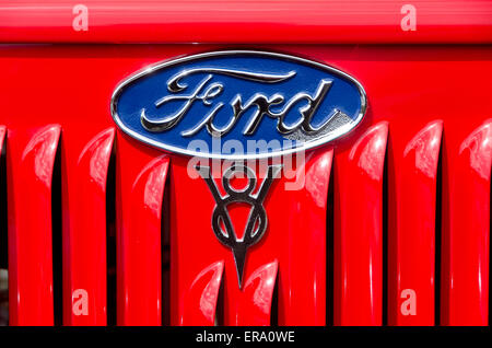 Bonnet and badges of 1934 Ford V8 Pick up truck, Stock Photo