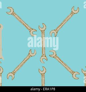 Sketch key tool in vintage style, vector seamless pattern Stock Vector