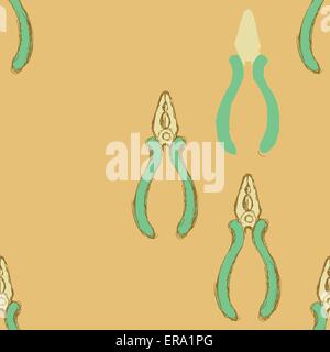 Sketch pliers in vintage style, vector  seamless pattern Stock Vector