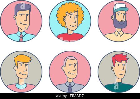 Set of modern outline style male avatars. Layered and editable. Stock Vector