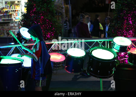 Sydney, Australia. 29 May 2015. Pictured is Drum Circle in Martin Place. The Vivid festival is billed as a ‘unique annual event of light, music and ideas’, where light, technology and commerce intersect. Credit: Richard Milnes/Alamy Live News