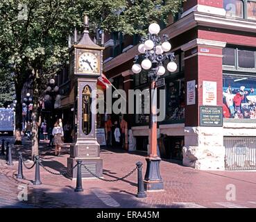 Gas Town steam clock and ornate streetlight, Vancouver, British Columbia, Canada. Stock Photo