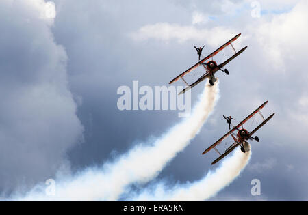 The Breightlings Wingwalkers aerial display at the RAF Cosford Airshow 2014, Cosford, Shropshire, England, Europe Stock Photo