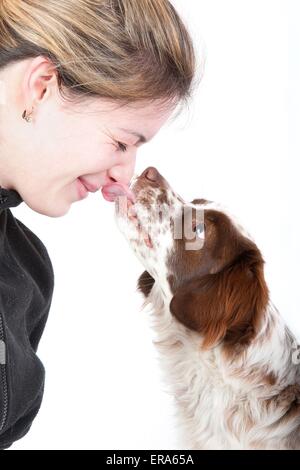 woman and mongrel Stock Photo