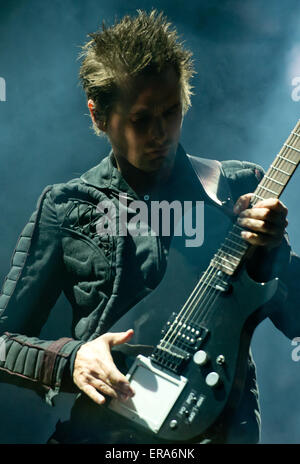Munich, Germany. 29th May, 2015. Singer Matthew Bellamy of British band Muse on stage at the Rockavaria Music Festival in Munich, Germany, 29 May 2015. Photo: Sven Hoppe/dpa/Alamy Live News
