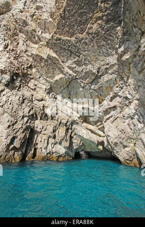 The green grotto (Grotta Verde) sea cave on the south coast of the island of Capri, Italy, viewed from the water vertical Stock Photo